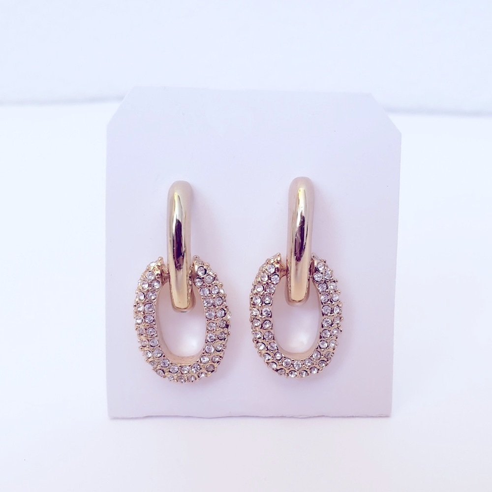 Gold Tone & Rhinestone Embellished Earrings